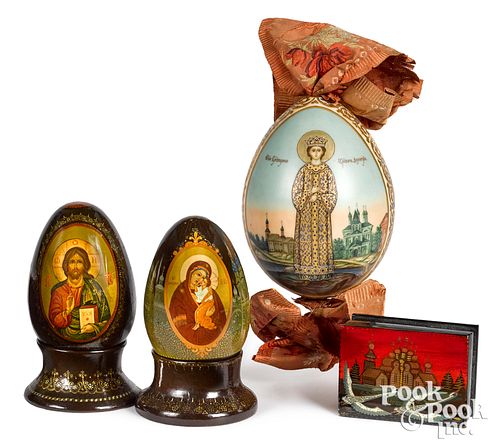 THREE RUSSIAN PAINTED EGGS TOGETHER 317718
