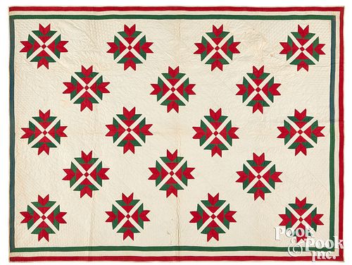 RED AND GREEN TULIP QUILT LATE 3177a0