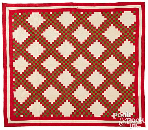 RED AND GREEN IRISH CHAIN QUILT,