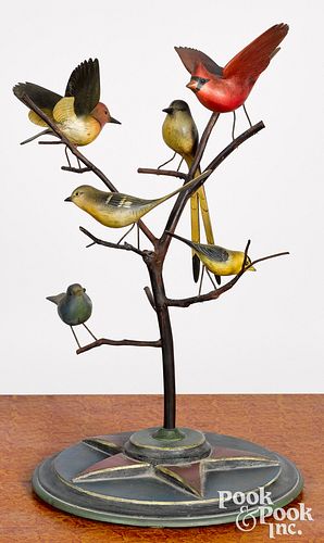 CARVED AND PAINTED BIRD TREE EARLY 3177f2