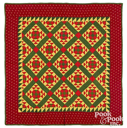 VIBRANT PIECED YOUTH QUILT 19TH 31781a