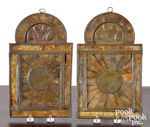 PAIR TIN REFLECTOR SCONCES, 18TH