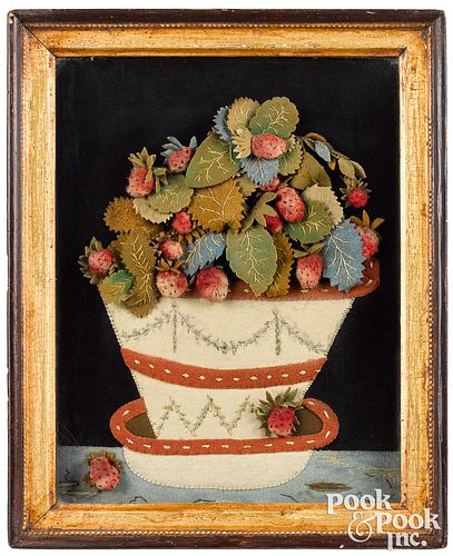 VICTORIAN FELTWORK POT OF STRAWBERRIESVictorian