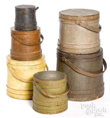 SIX PAINTED PINE FIRKINS 19TH 317852