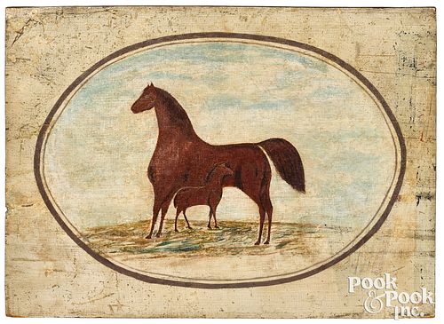 PAINTED PINE PANEL OF A HORSE AND