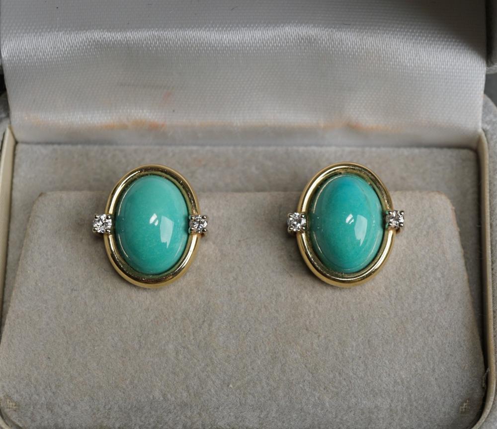 PAIR OF 18 KARAT YELLOW GOLD TURQUOISE 31797e