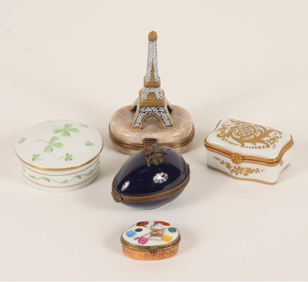 Five Limoges hand painted artist