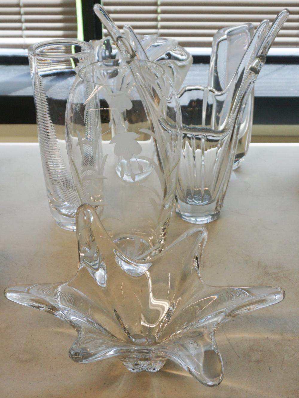 FIVE CONTEMPORARY CRYSTAL VASES