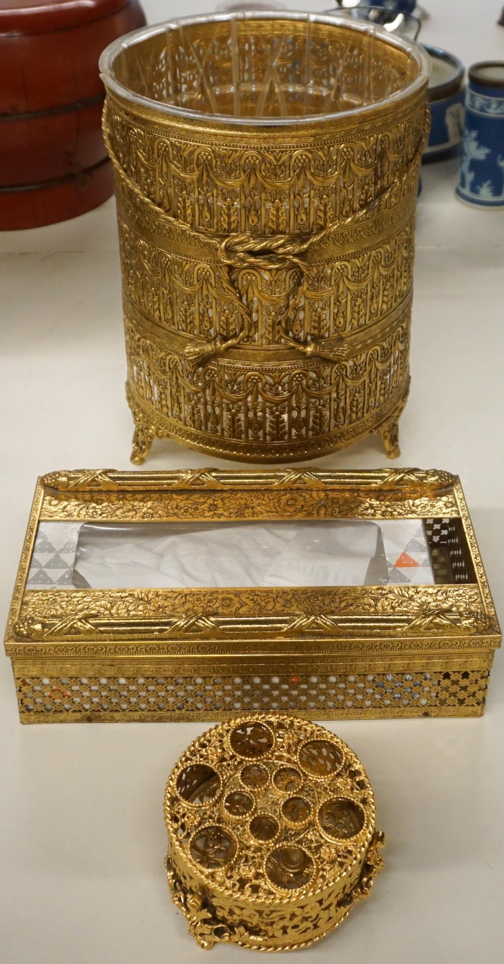 THREE GILT METAL VANITY ARTICLESThree