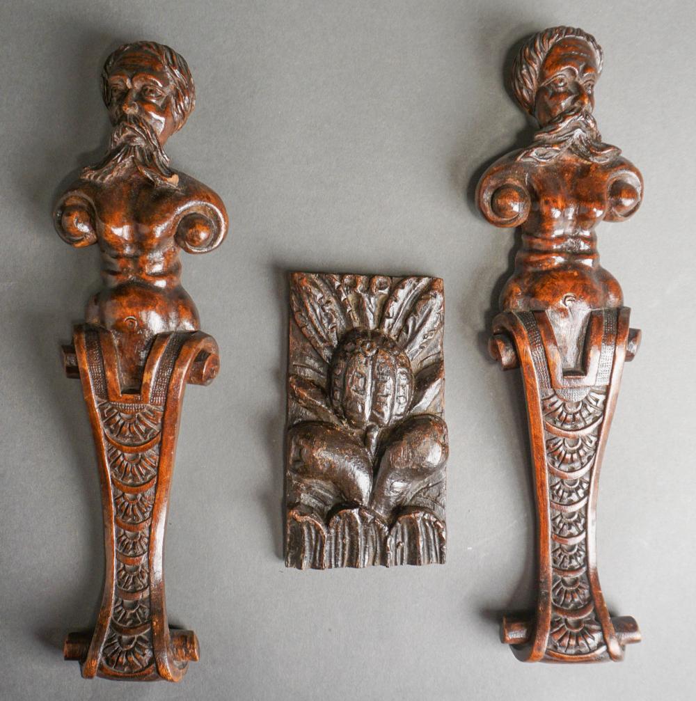 PAIR ELIZABETHAN STYLE CARVED WALNUT