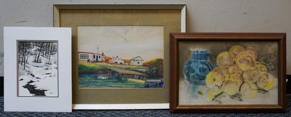 THREE ASSORTED ARTWORKS, TWO WATERCOLORS