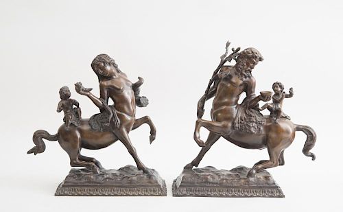 PAIR OF ITALIAN BRONZE SATYRSInscribed