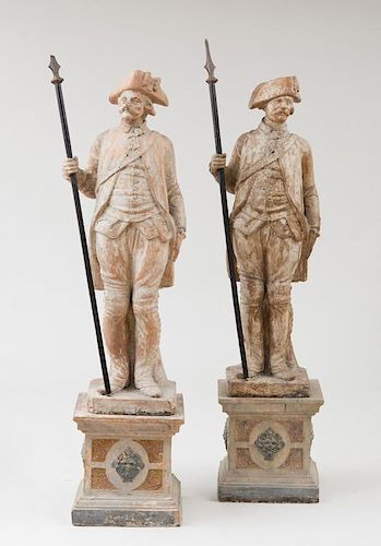 TWO FRENCH MOLDED TERRACOTTA FIGURES