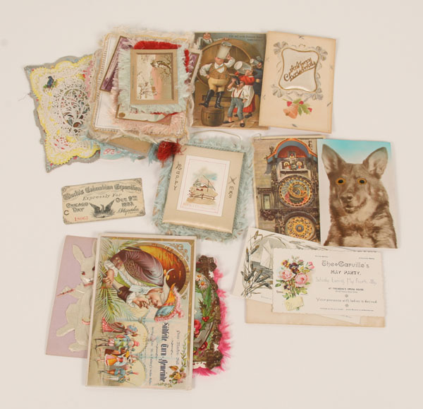Lot of silk fringed and embossed postcards,