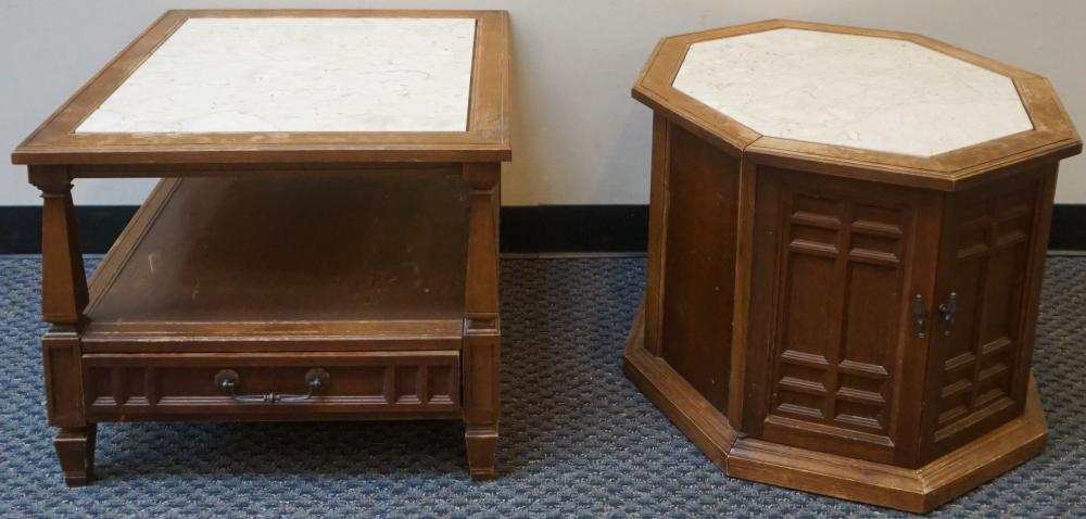 MARBLE INSET FRUITWOOD COFFEE TABLE