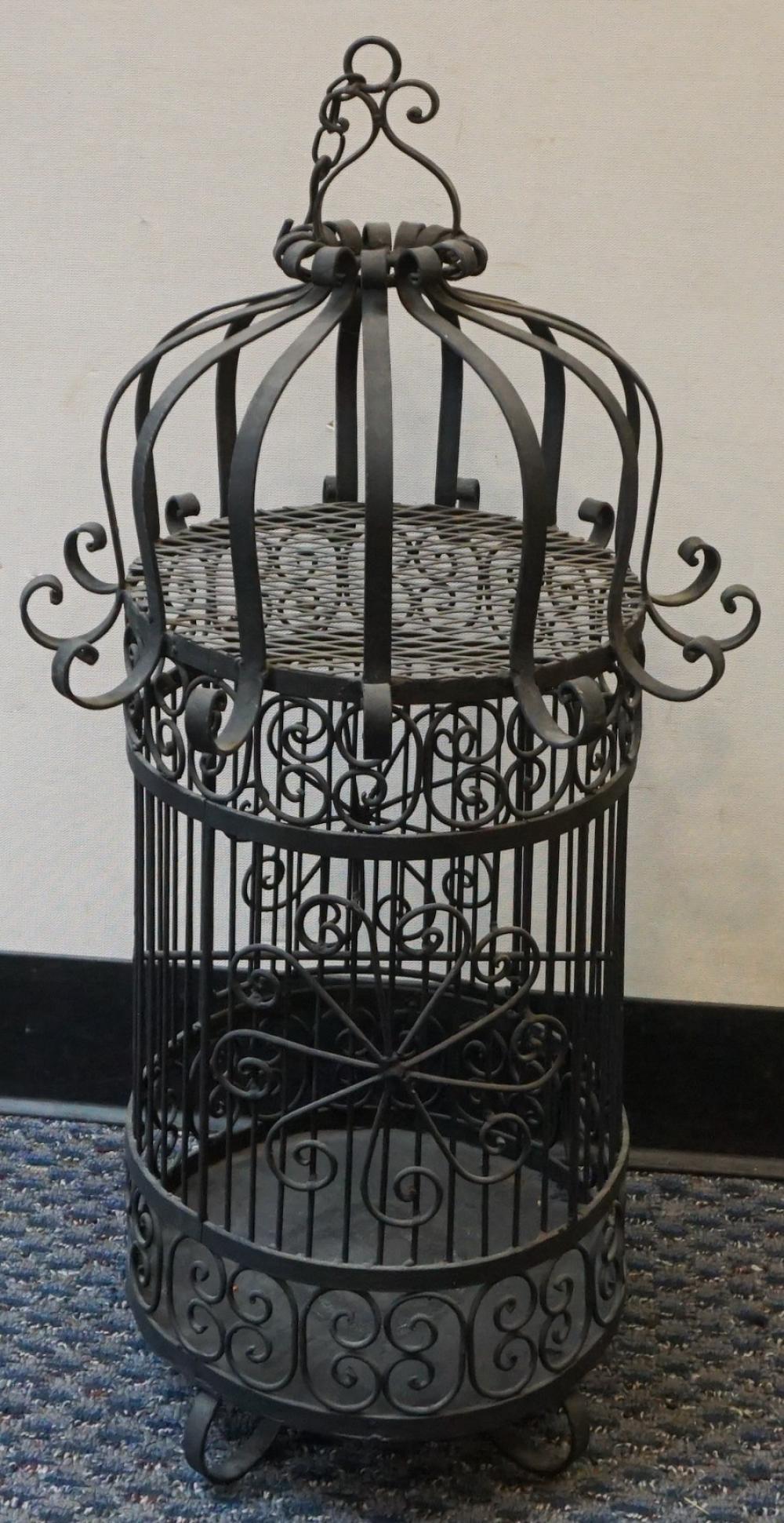 BLACK PAINTED METAL BIRD CAGE,