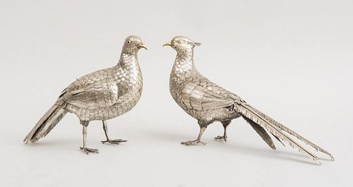 PAIR OF STERLING SILVER PHEASANTSImpressed