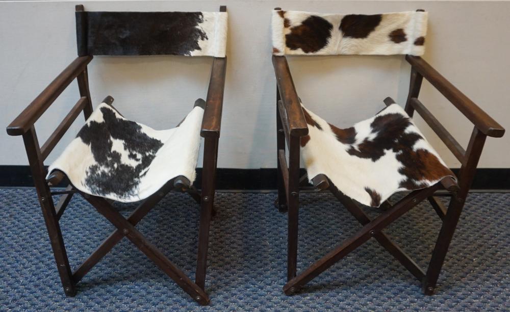 PAIR COWHIDE FOLDING CHAIRS H  317cbc