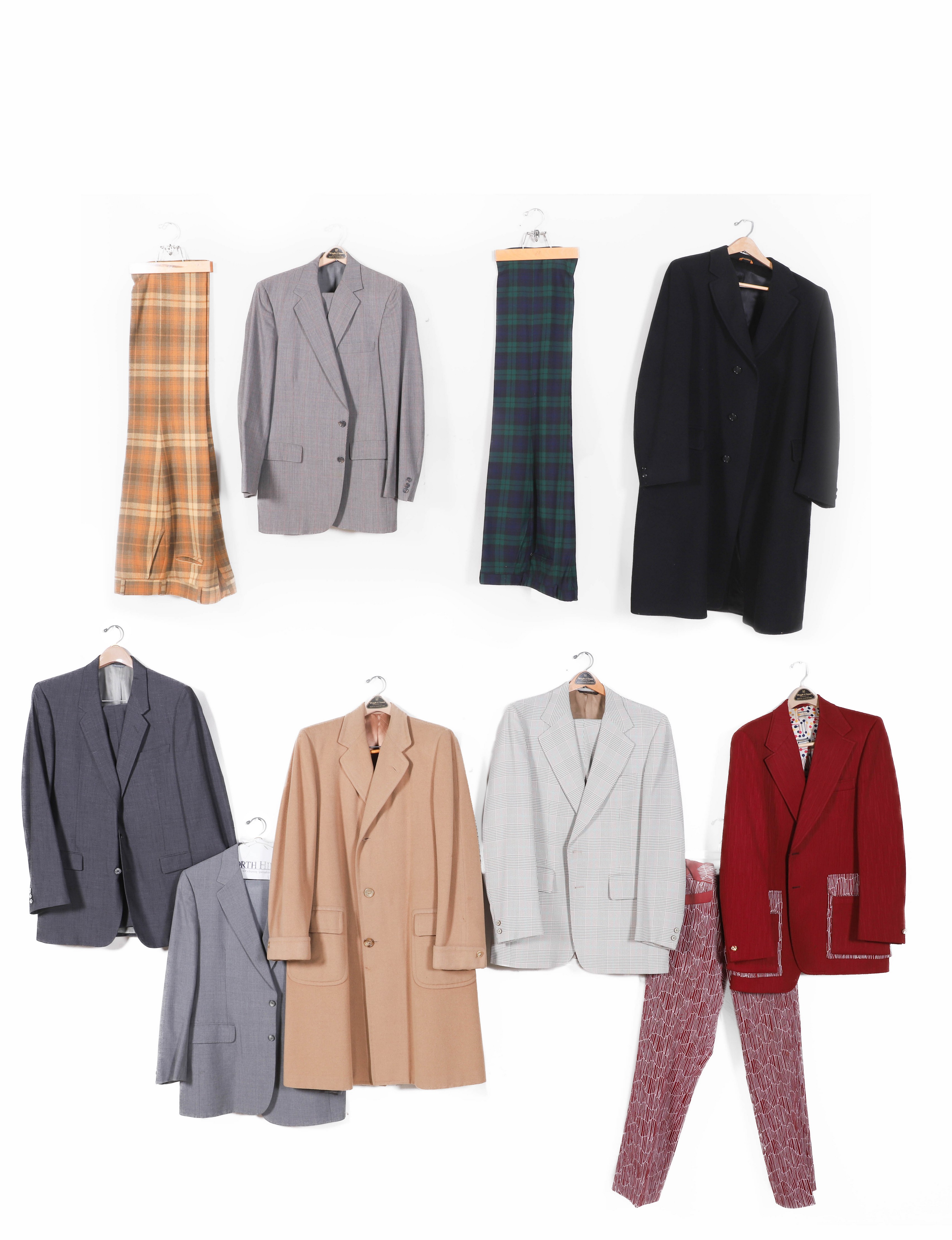 Mens blazers, overcoat and trousers
