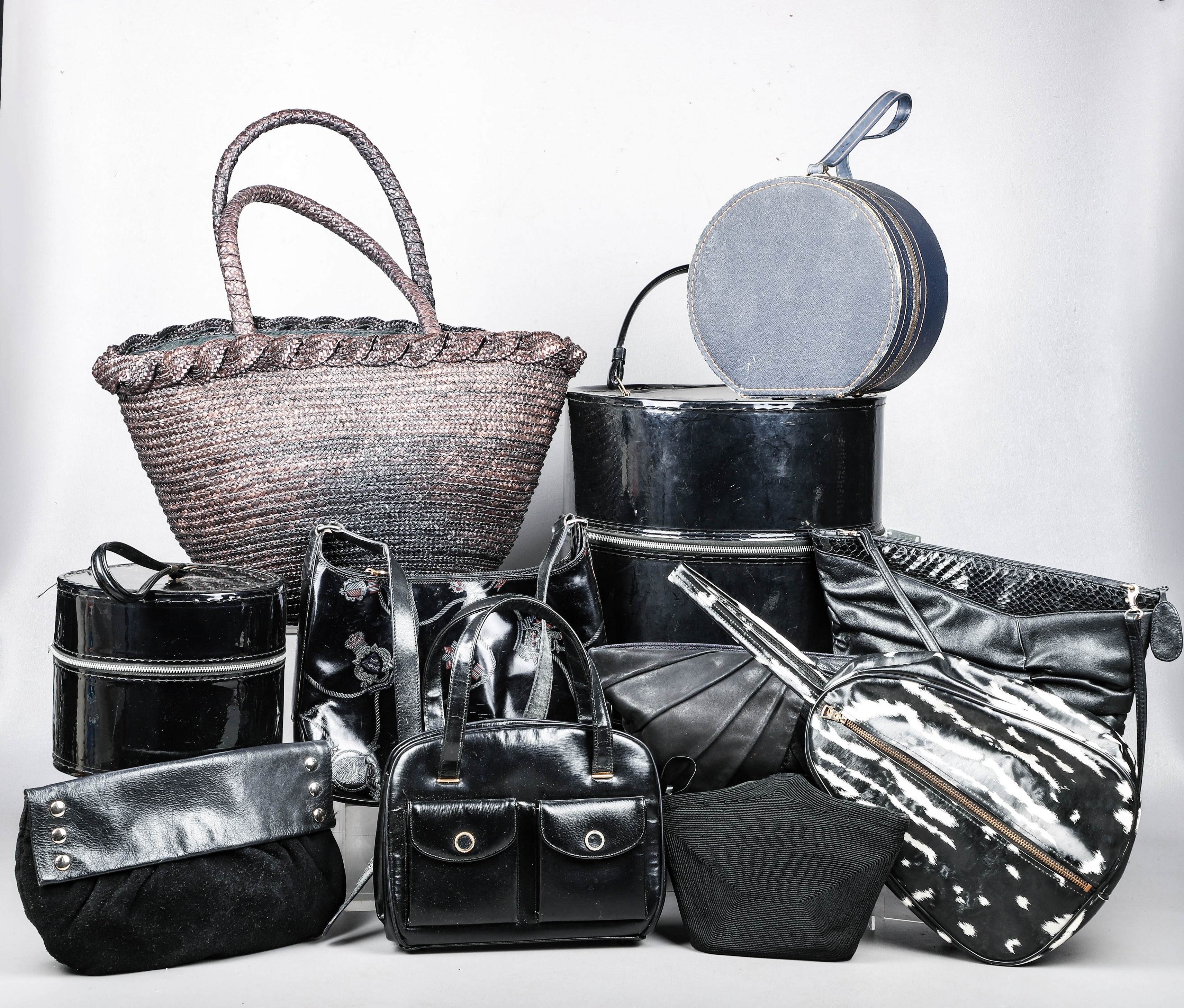 Vintage black purse and hat box