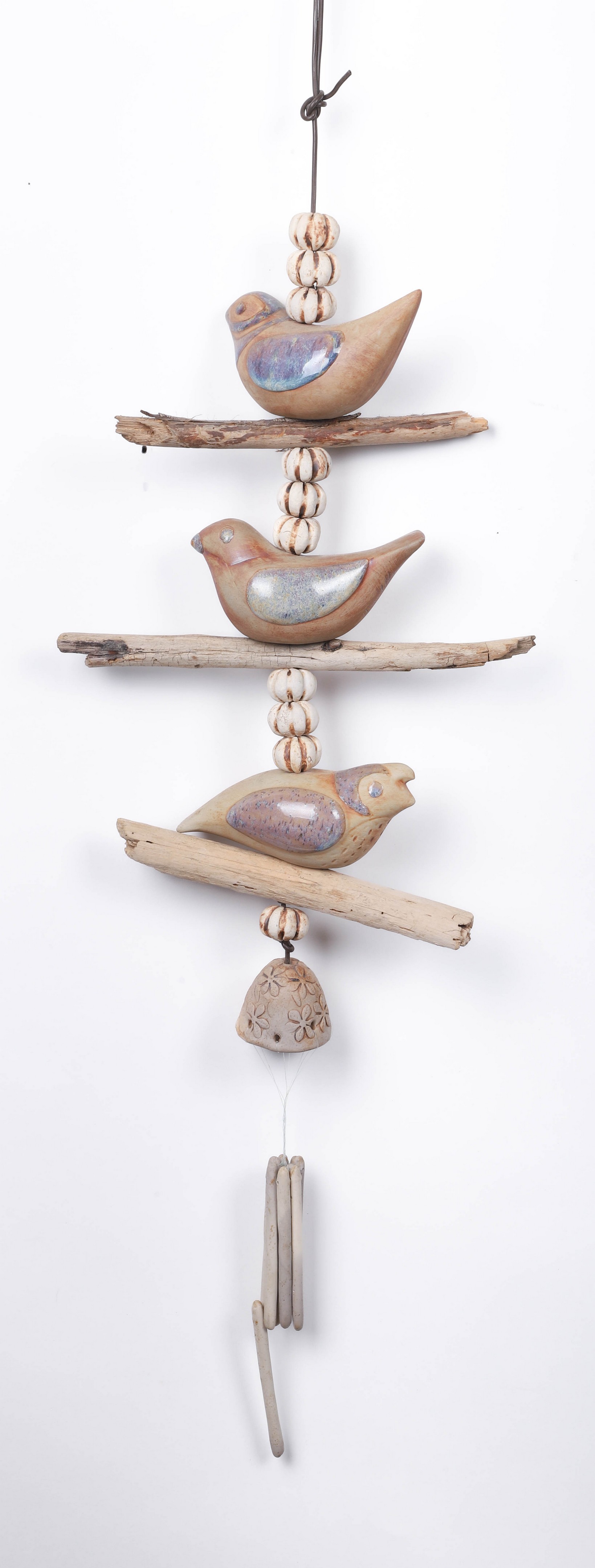 Hazel Olsen bird form pottery wind chime,