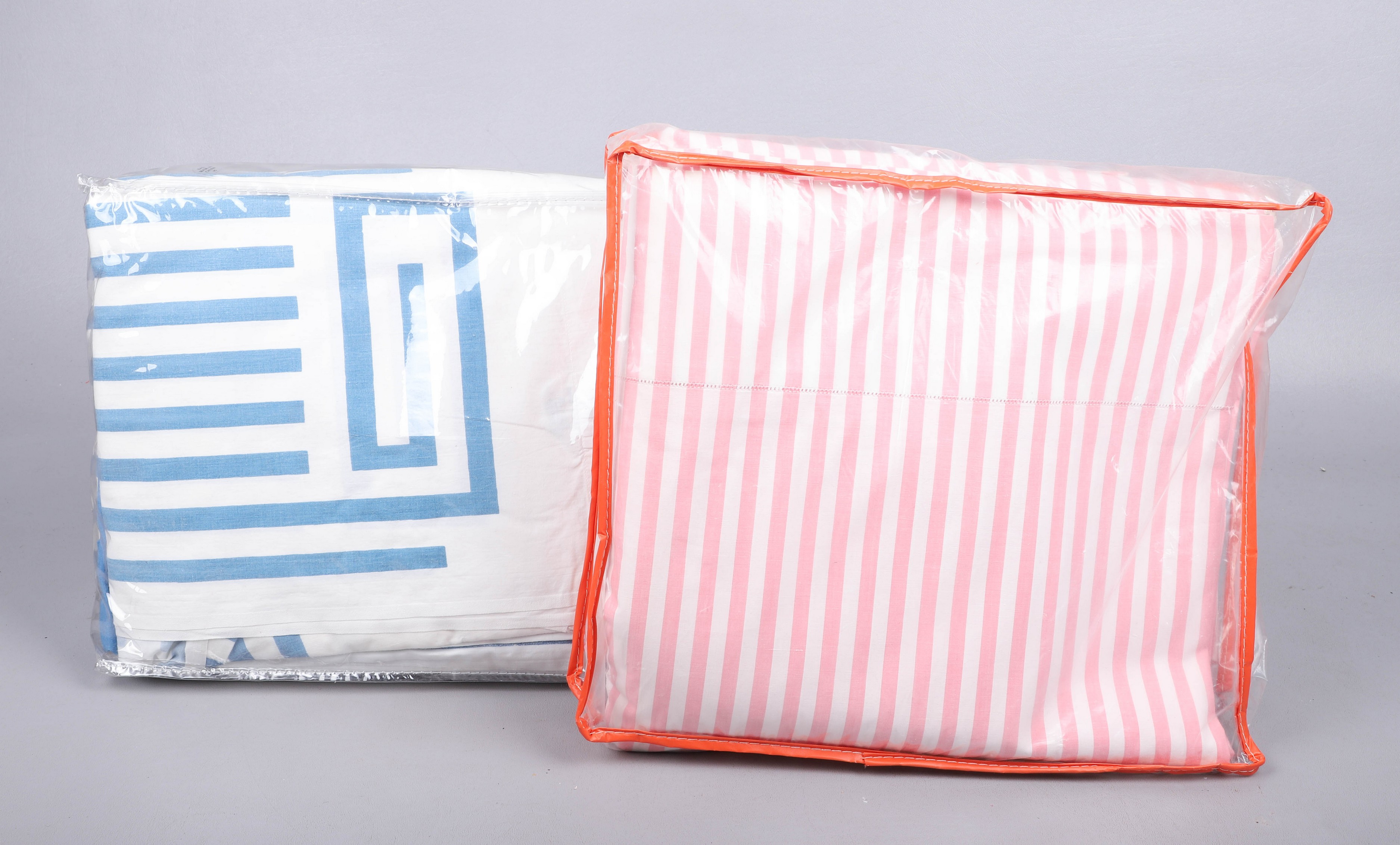 (2) Vintage striped sheet sets, blue