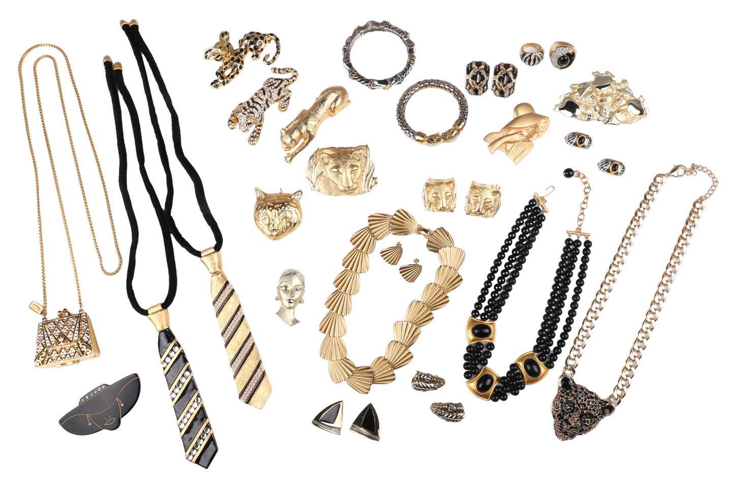 Gold tone and black enameled jewelry