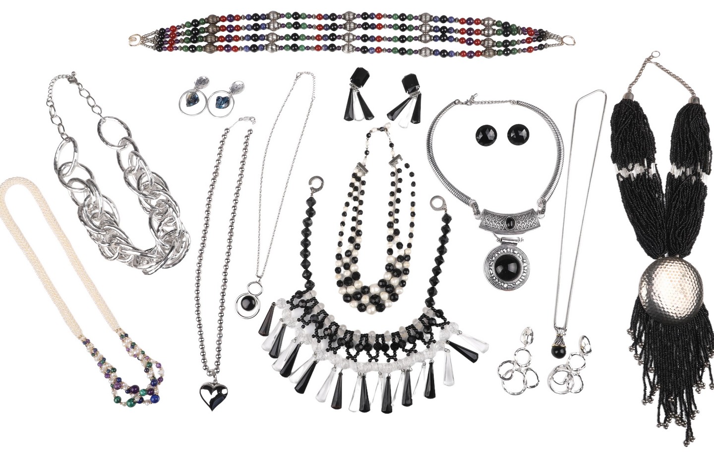 Silvertone costume jewelry to include