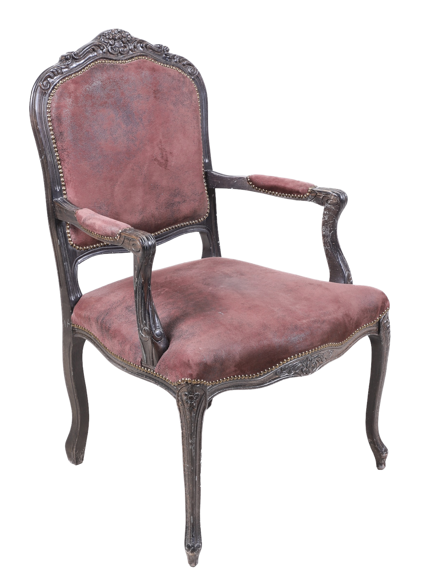 Louis XV style ebonized open armchair,