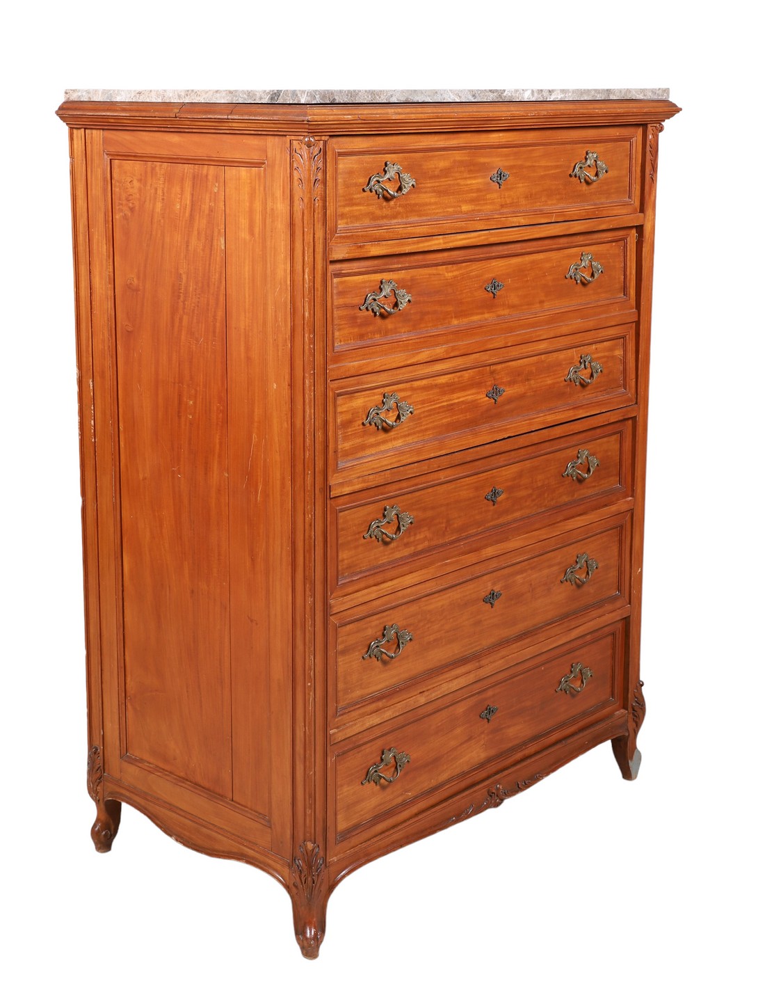 French style high chest, top drawer,