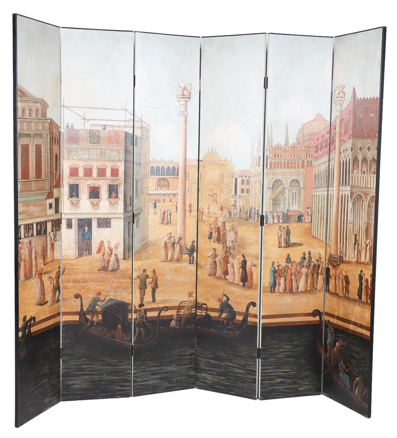Paint decorated 6-panel screen, one