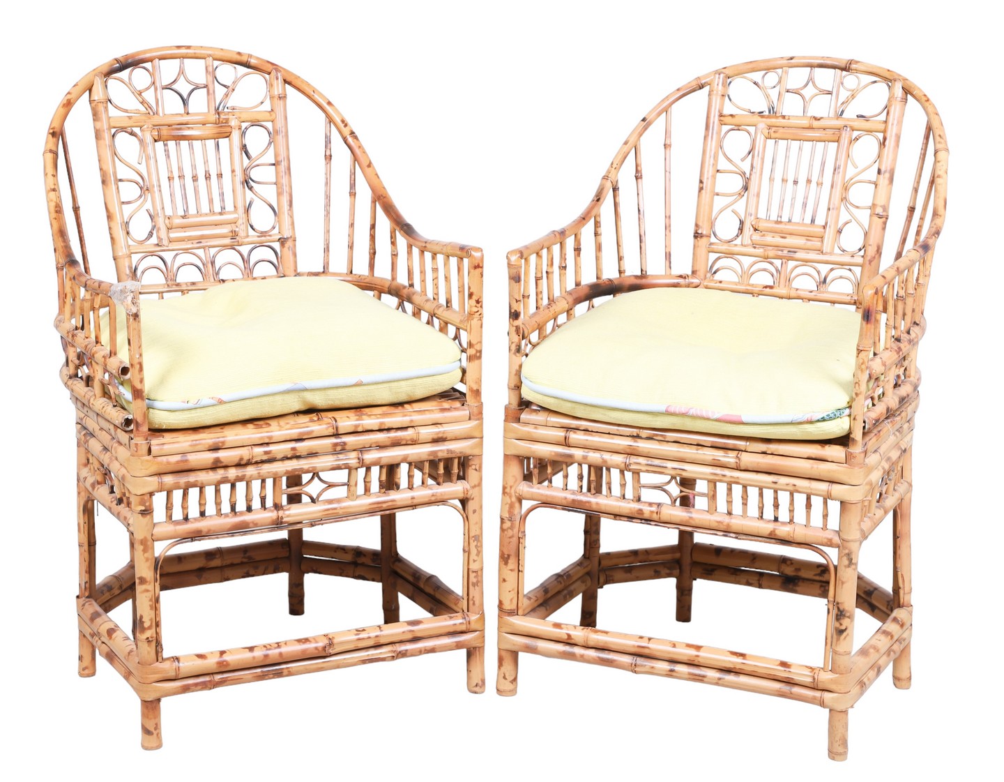 Pair Tiger bamboo armchairs scrolled 317e3f