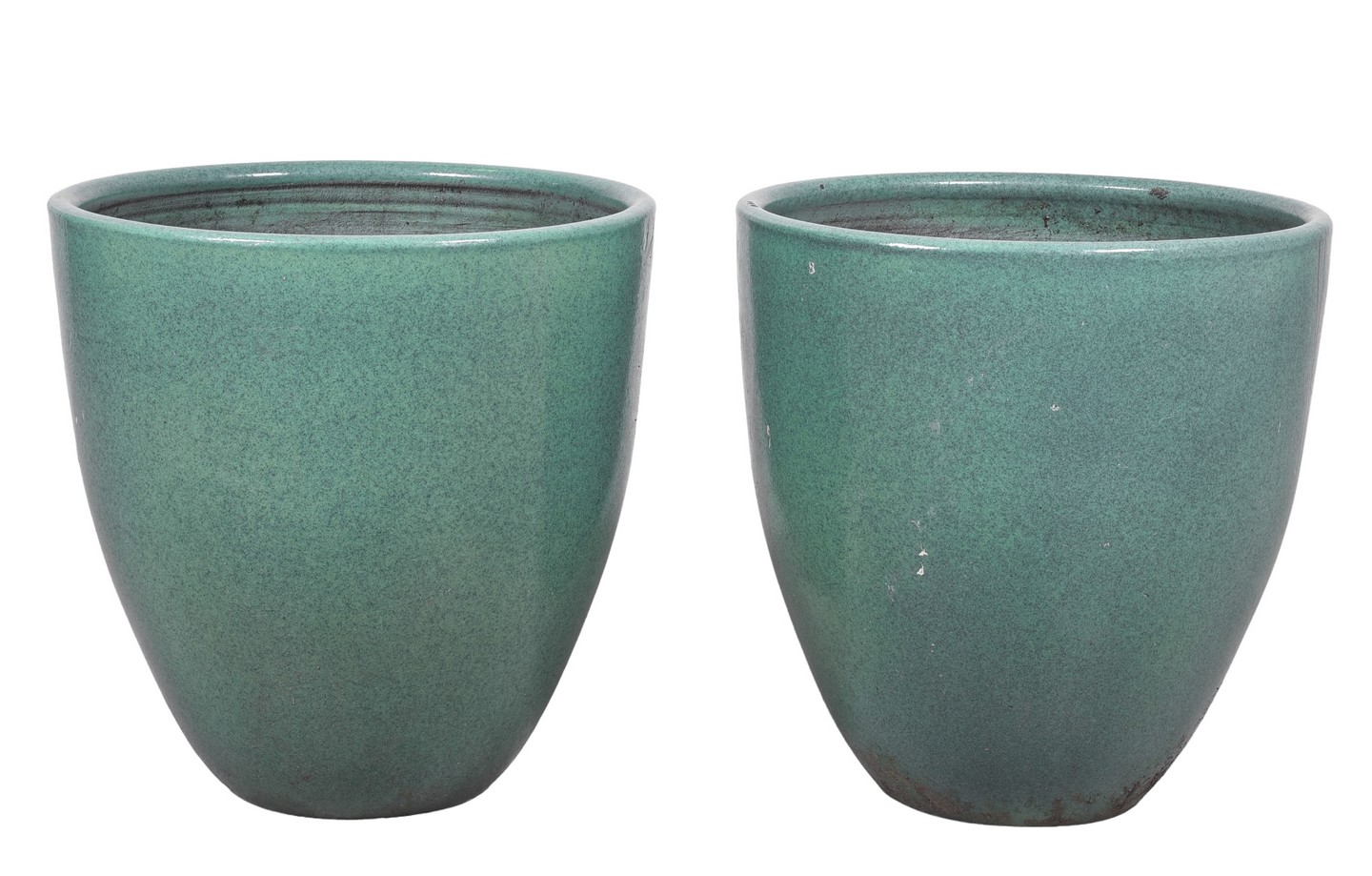 Pair green pottery planters, green