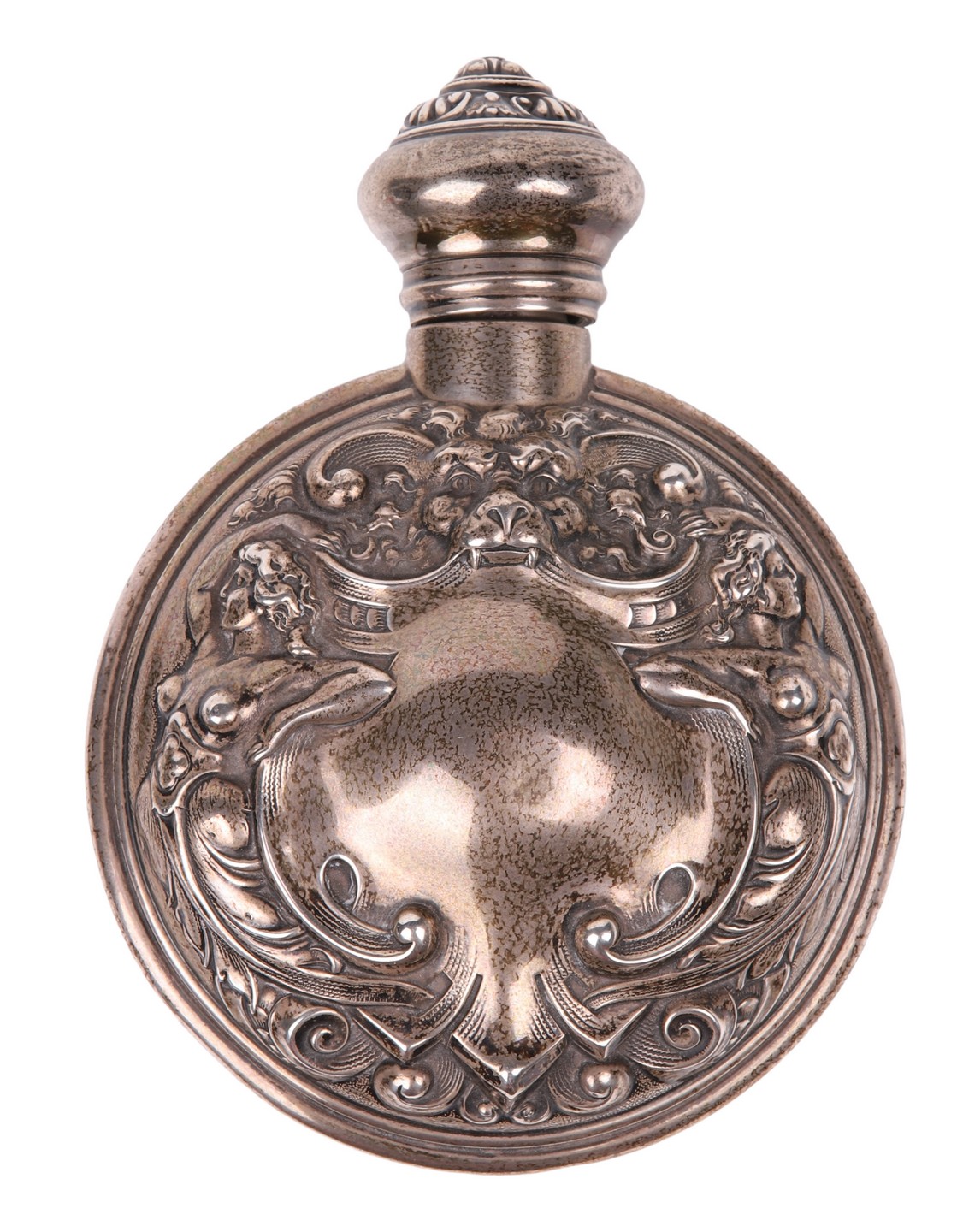 Sterling repousse flask, stamped