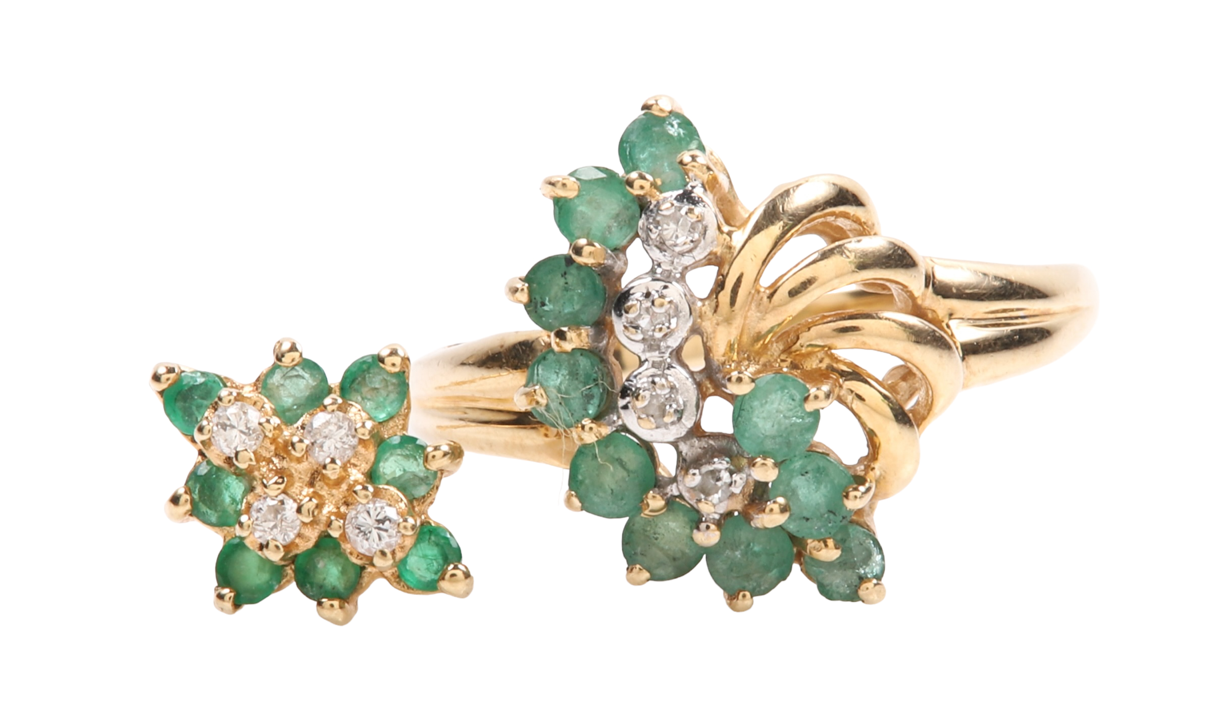 14K YG green stone ring and earring