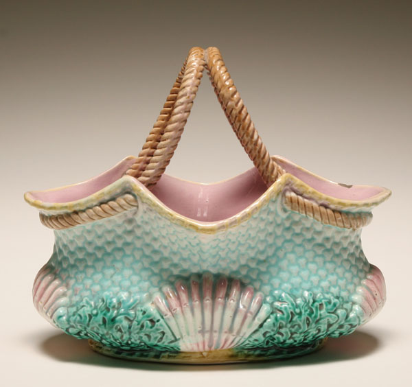 Majolica shell and seaweed design basket