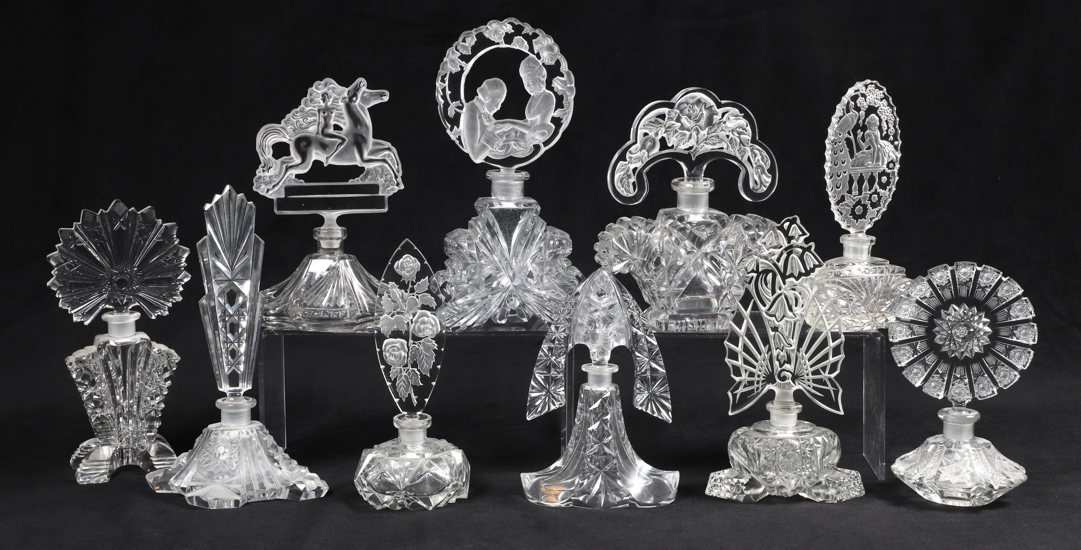 (10) Czech cut crystal scent bottles