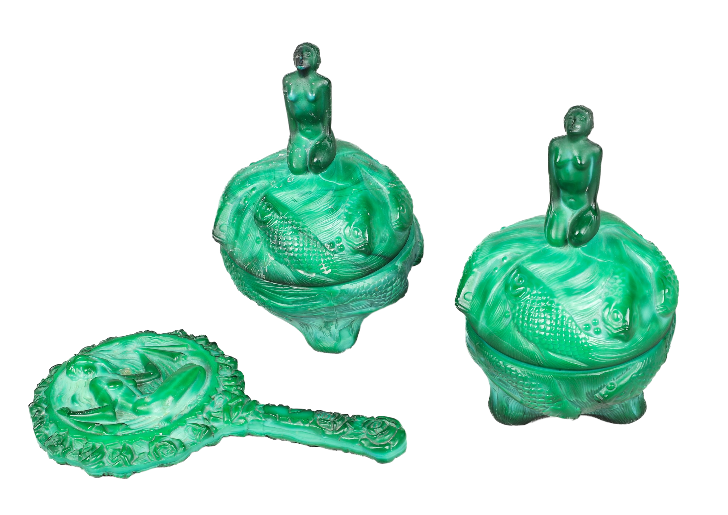 Czech malachite glass powder box