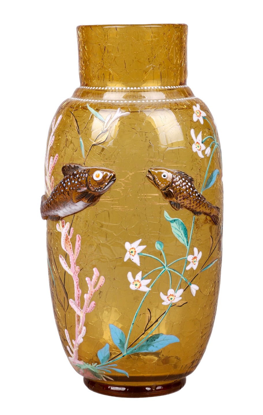 Crackle glass fish decorated vase  317ea2