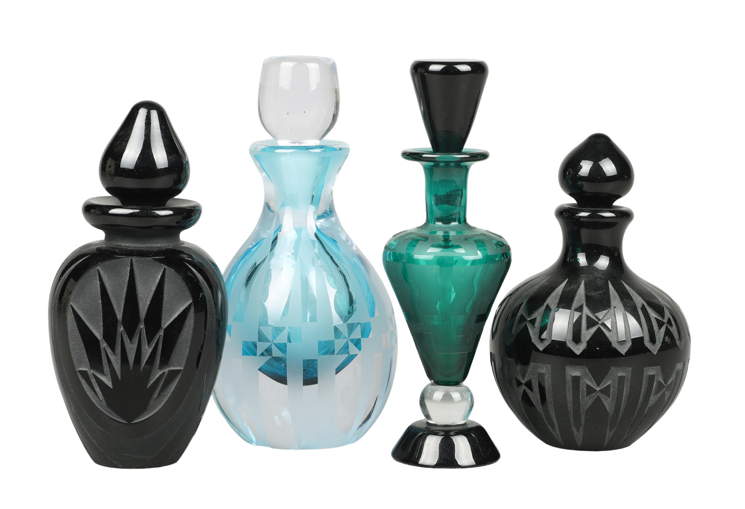 (4) Art glass scent bottles to