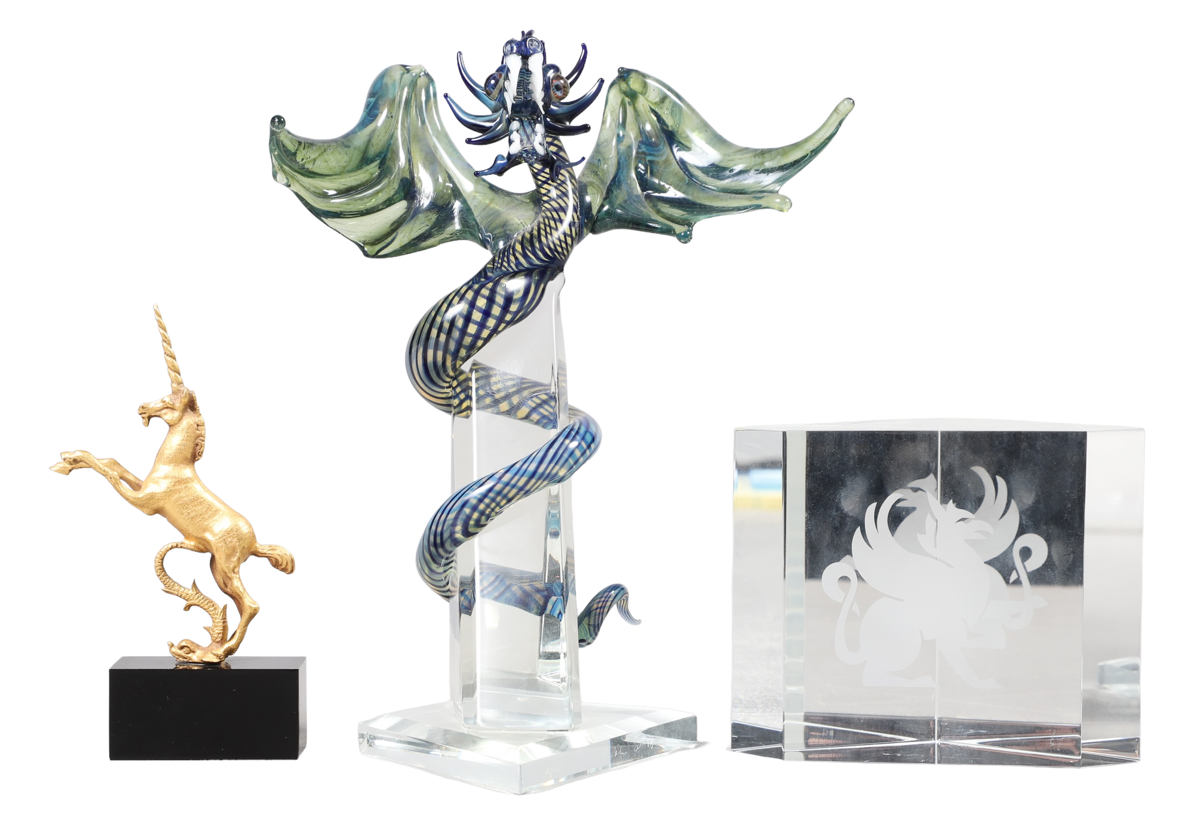 (3) Fantasy animal figurines, c/o