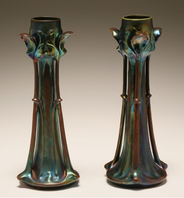 Pair Austrian Art Nouveau eosin glazed