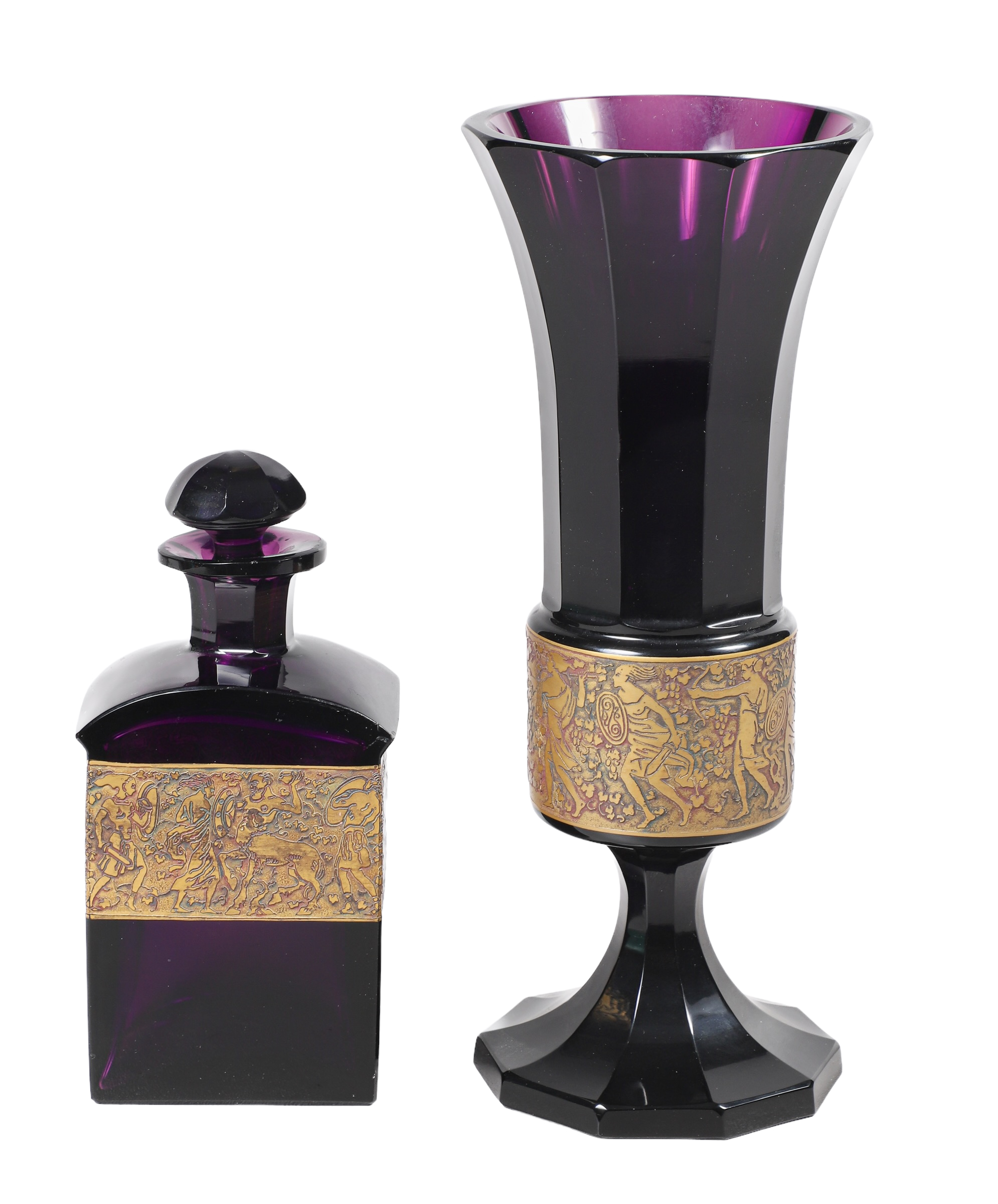 Amethyst Moser vase and scent bottle