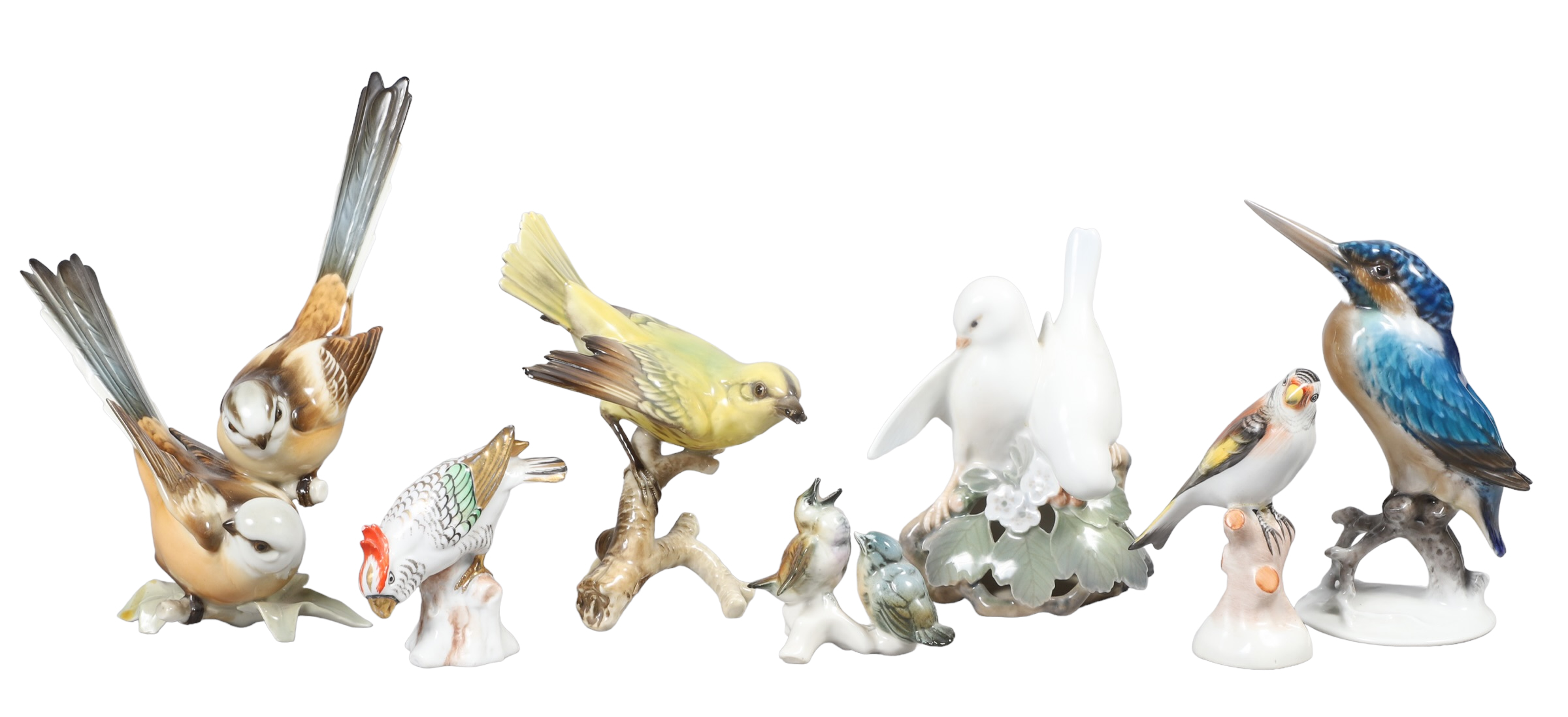 (7) Porcelain bird figurines, including