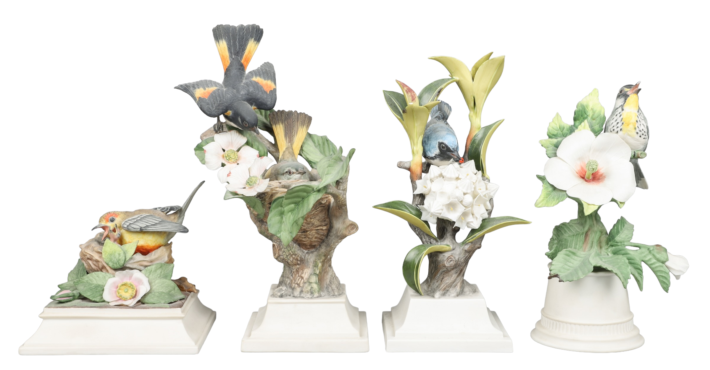 (4) Boehm bisque porcelain bird figurines,