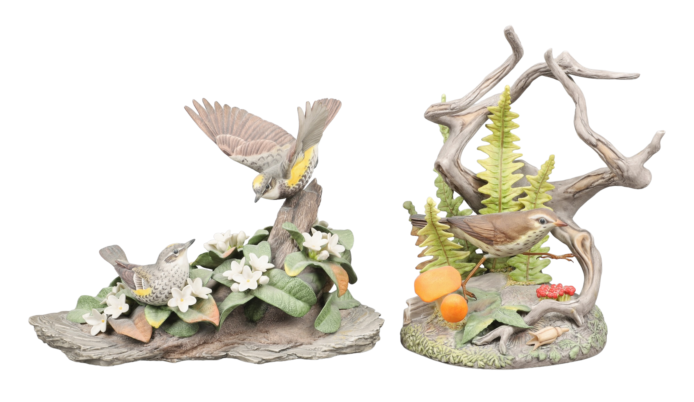 (2) Boehm bisque porcelain bird figurines,