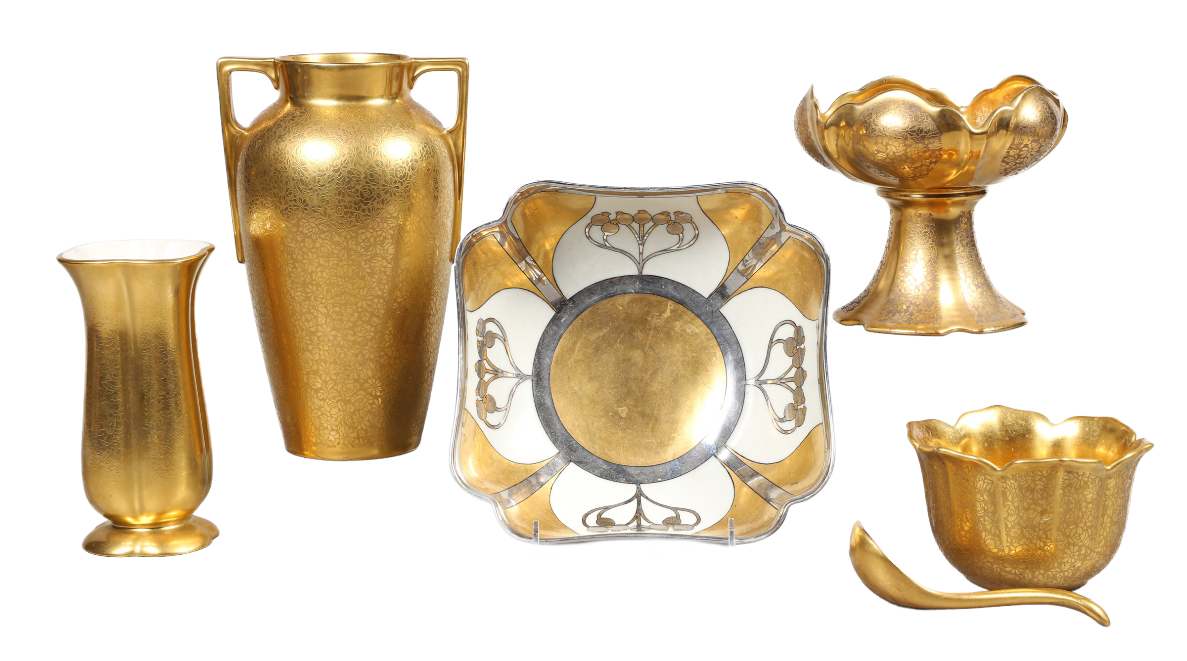 (5) Pickard and style gilt porcelain