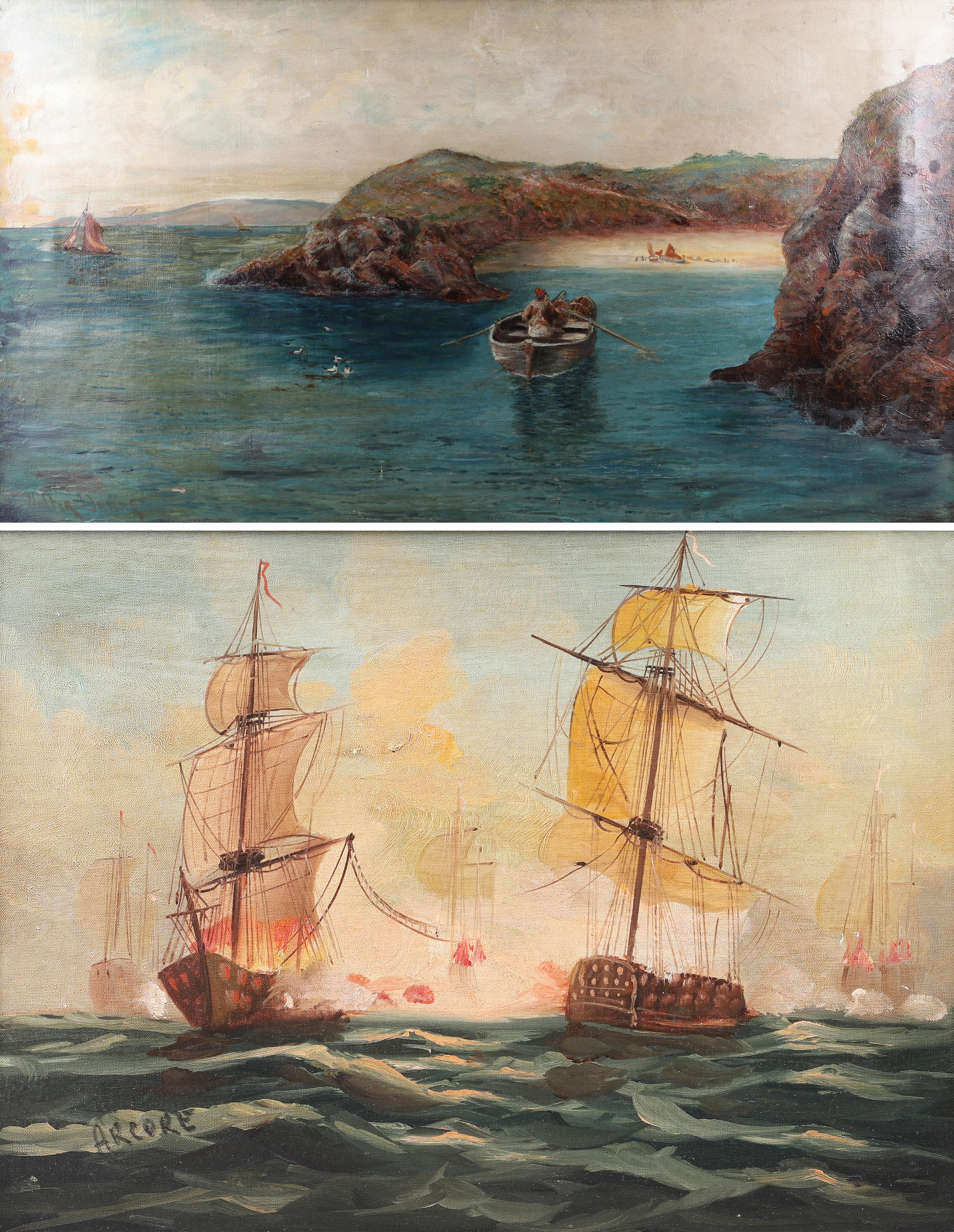 2 Marine Paintings Fishing Cove  317f09