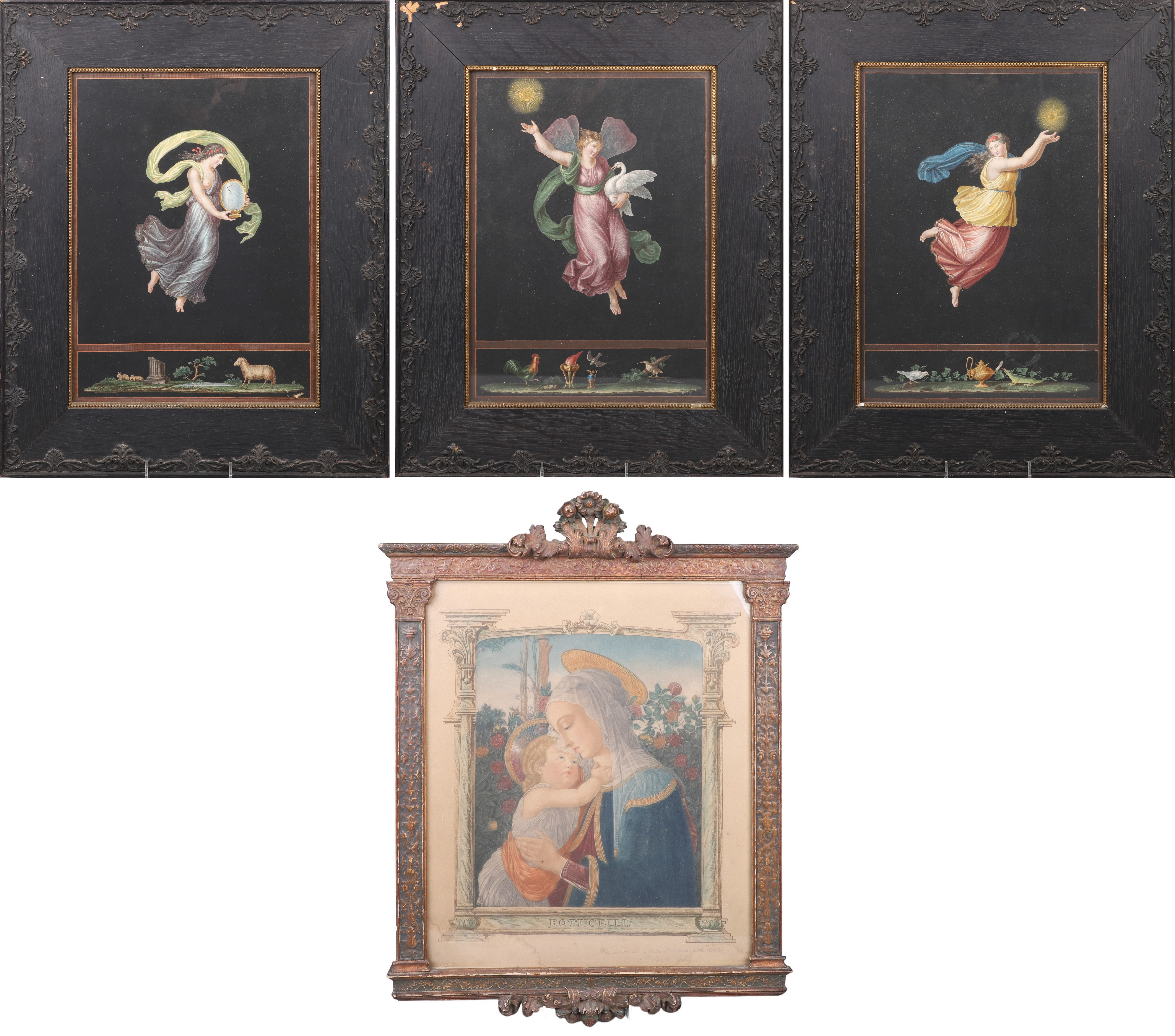 4 Hand Colored Engravings "Madonna