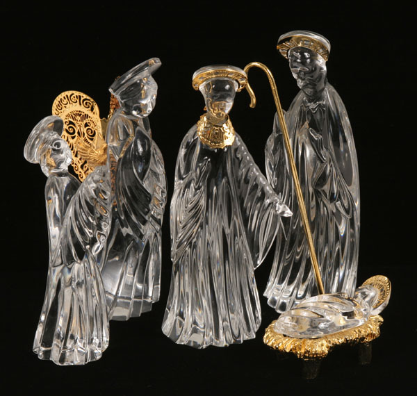 Gorham five piece crystal Nativity